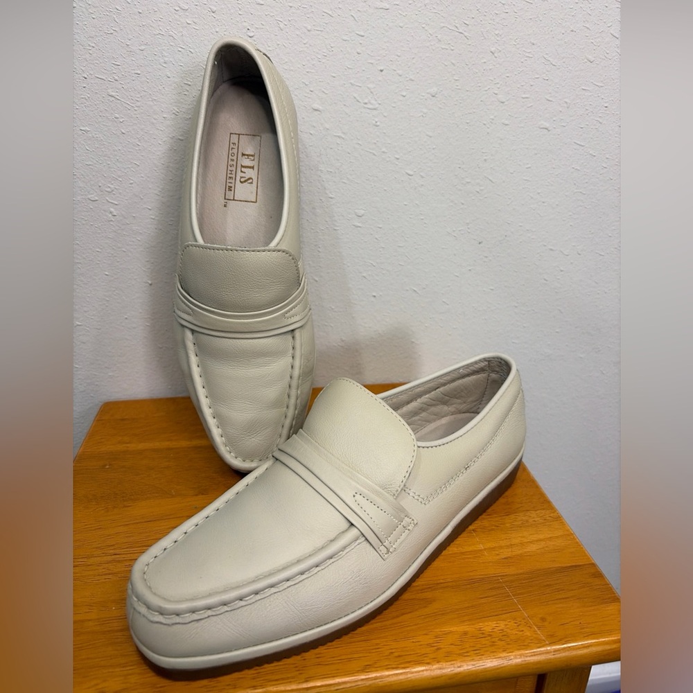 Vintage Florsheim FLS Men's Ivory Leather SlipOn Loafers Comfort Dress Shoe 10 D